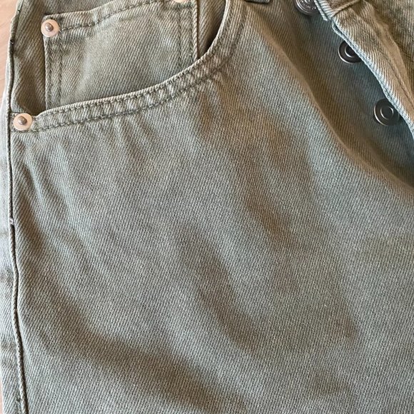 Princess Polly Holly Asymmetric Straight Leg Jean Green Denim - Picture 4 of 6